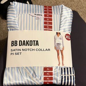 BB Dakota Blue and White Striped Satin Pajama Set